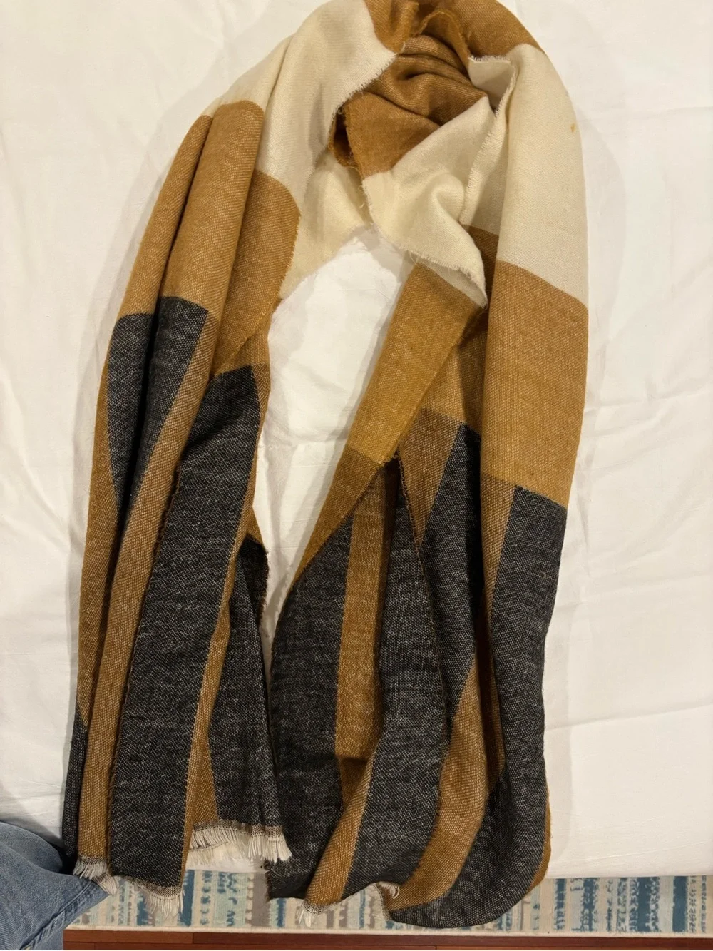 Zara Brown, Cream & Gray Striped Scarf